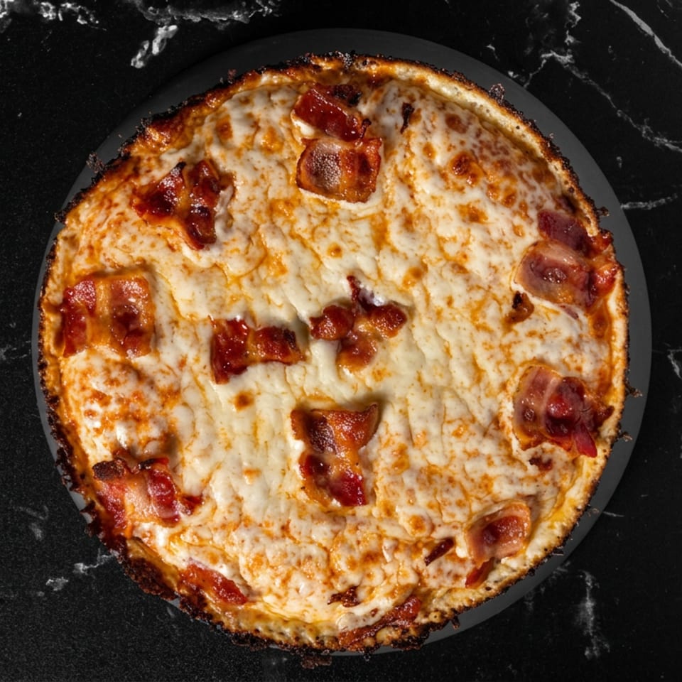 Pizza de pepperoni con queso fundido sobre mármol negro.